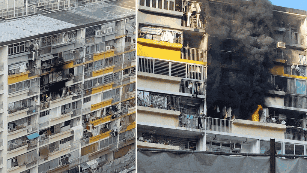 筲箕灣明華大廈單位失火 滾滾烈火黑煙沖天