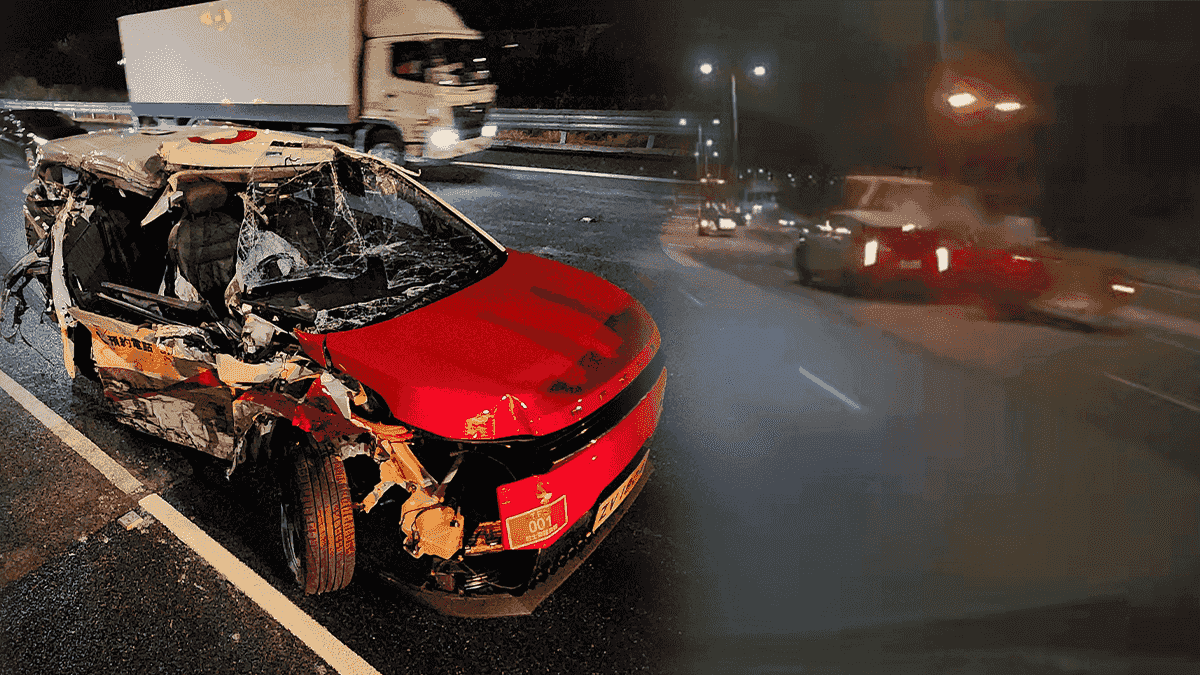 車cam直擊|北大嶼山公路星群的士直撼箭嘴車變「炮彈飛車」車身遭劏開釀3傷