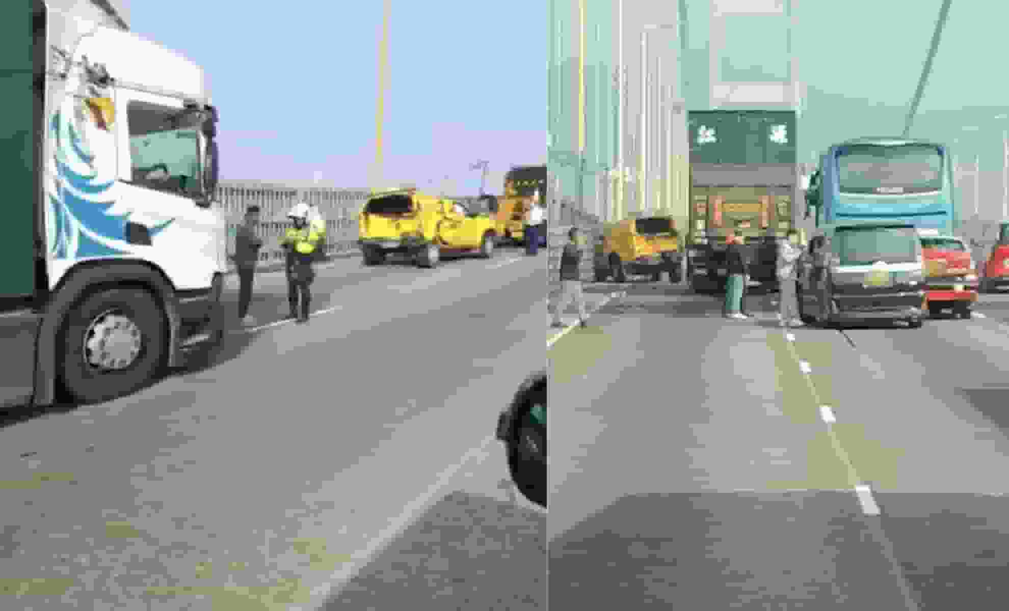 青嶼幹線12分鐘兩車禍涉5車 4人受傷送院 工程車車尾遭撞至扭曲