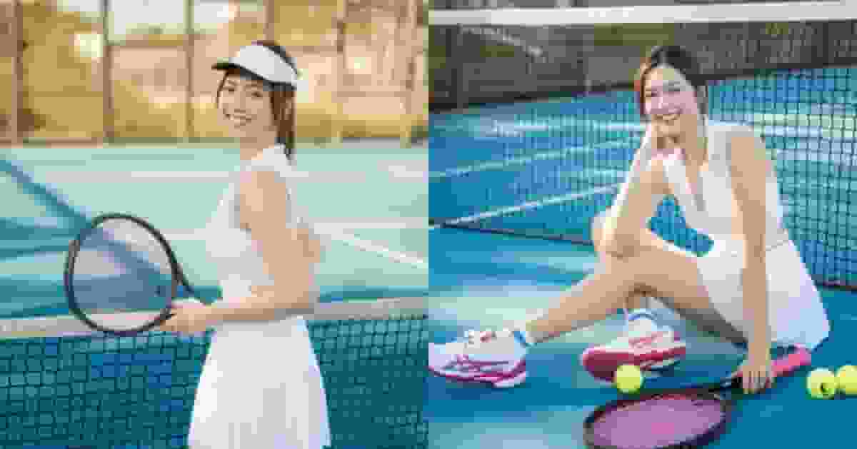 游嘉欣解鎖網球初體驗 白裙短打晒腿派福利