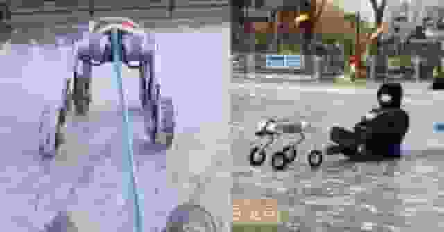 雪橇犬都失業?哈爾濱引入機械狗拉爬犁載遊客前行 輪式冰爪穩定轉彎不打滑